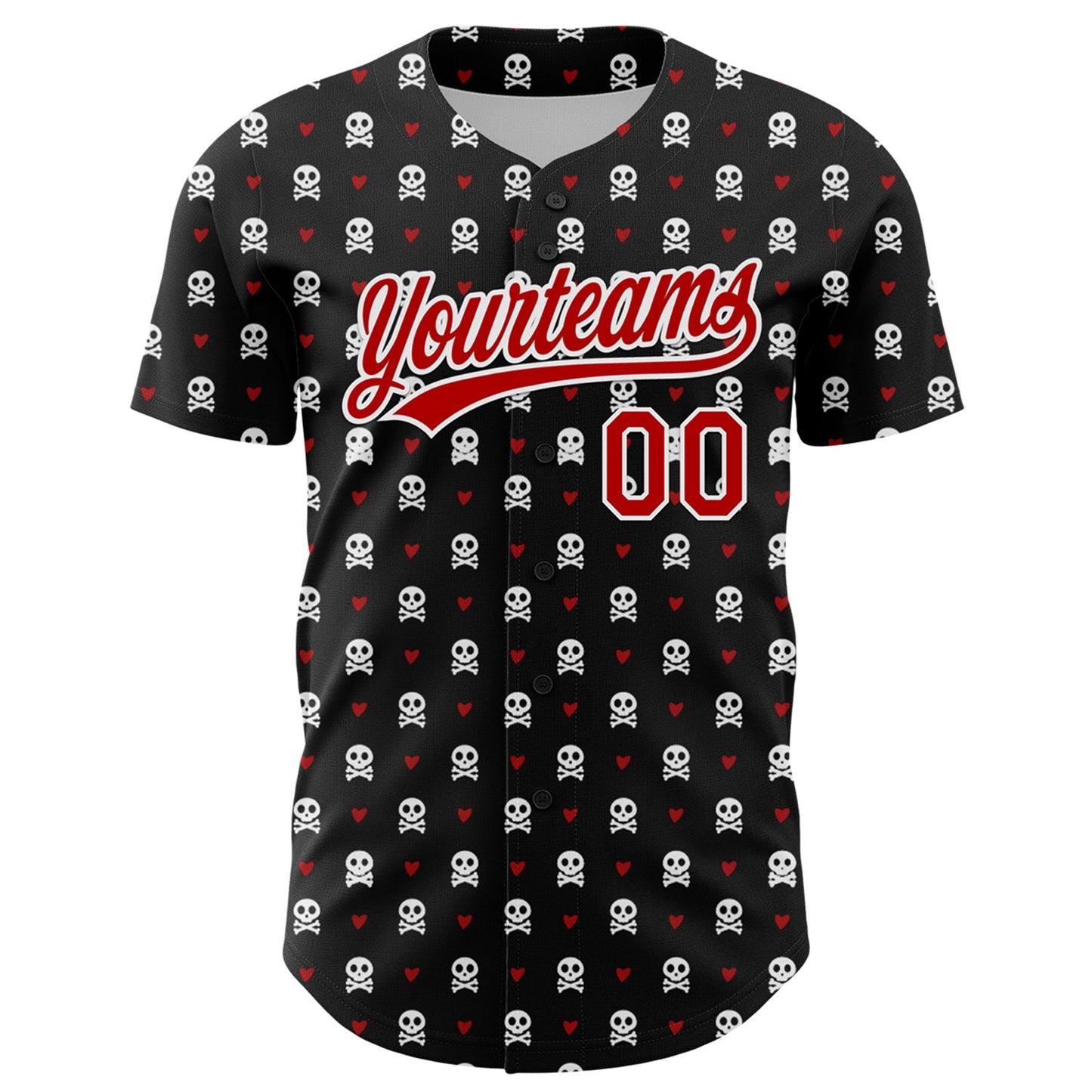 Custom Black Red-White 3D Gothic Style Skull Authentic Baseball Jersey view 2