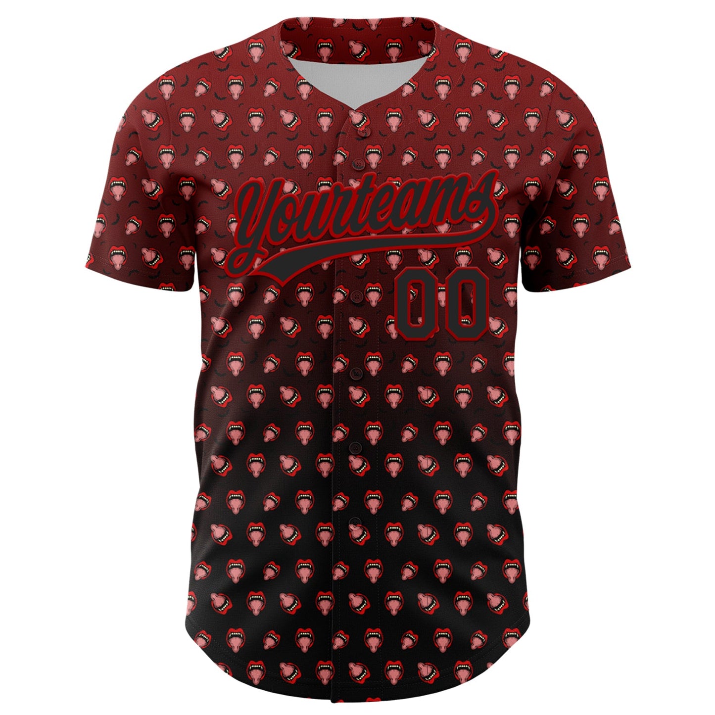 Custom Red Black 3D Pattern Design Gothic Style Devil Authentic Baseball Jersey view 2