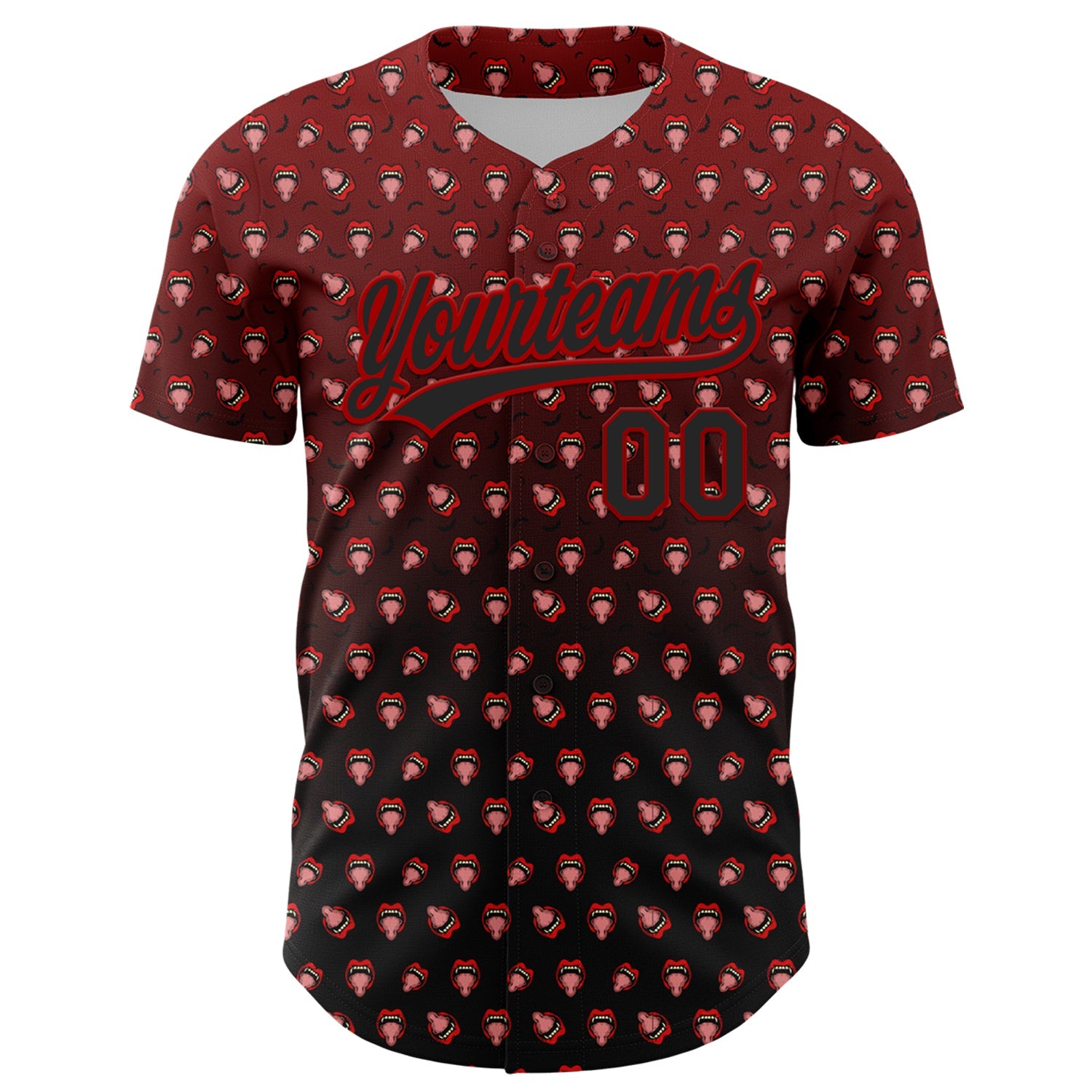 Custom Red Black 3D Pattern Design Gothic Style Devil Authentic Baseball Jersey view 2