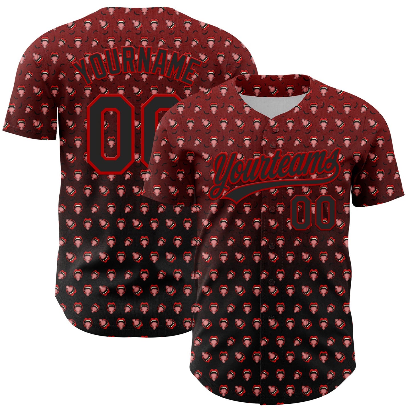 Custom Red Black 3D Pattern Design Gothic Style Devil Authentic Baseball Jersey - Main View