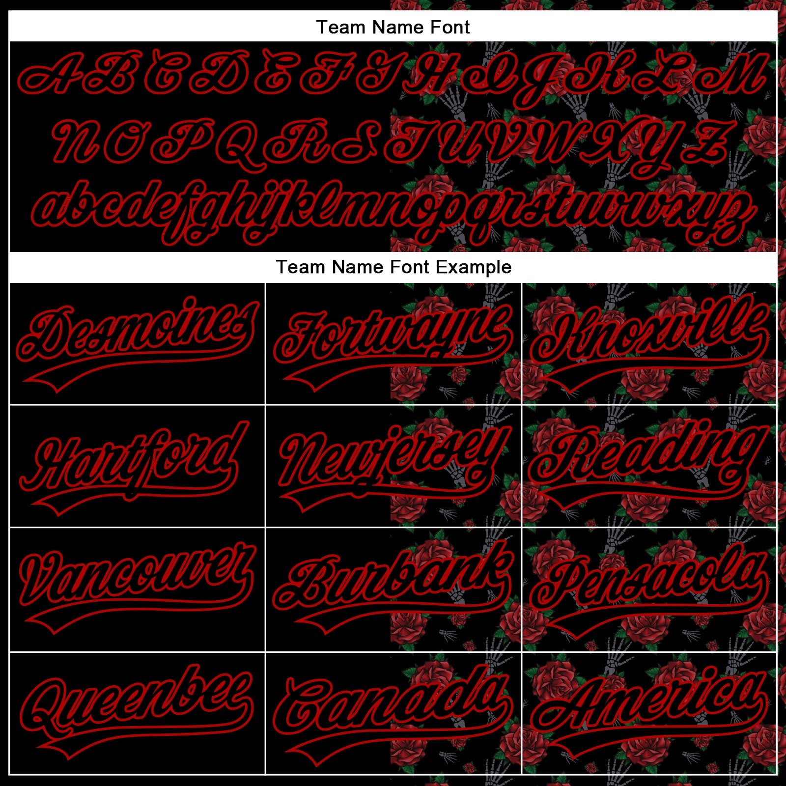 Custom Black Red 3D Pattern Design Gothic Style Rose Authentic Baseball Jersey view 4