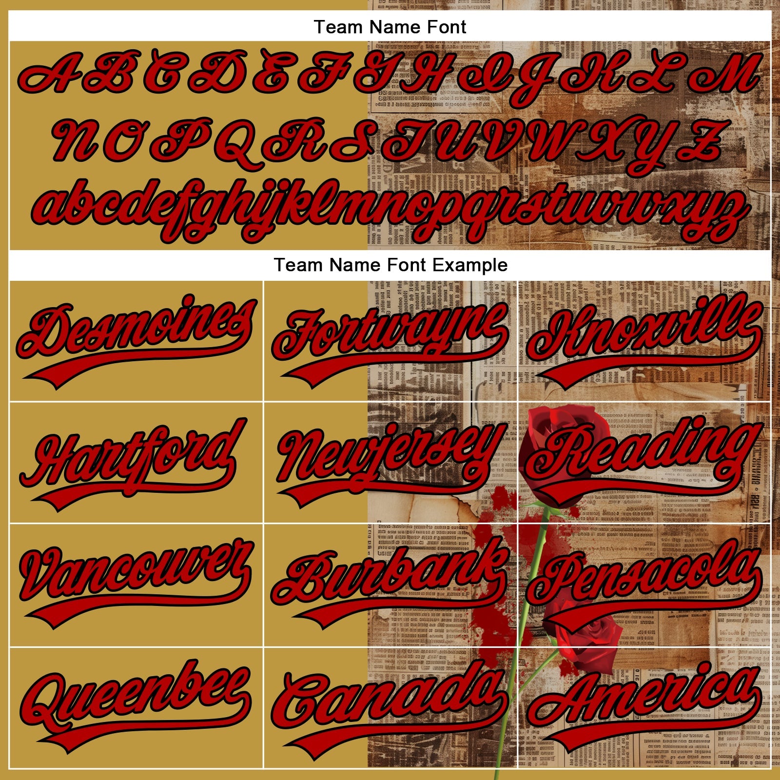 Custom Old Gold Red-Black 3D Pattern Design Gothic Style Rose Authentic Baseball Jersey view 4