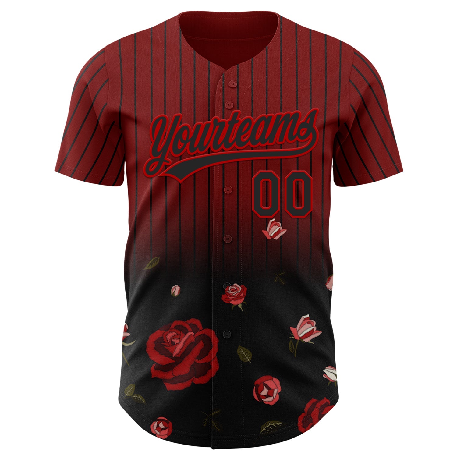 Custom Crimson Black-Red 3D Pattern Design Gothic Style Rose Authentic Baseball Jersey view 2