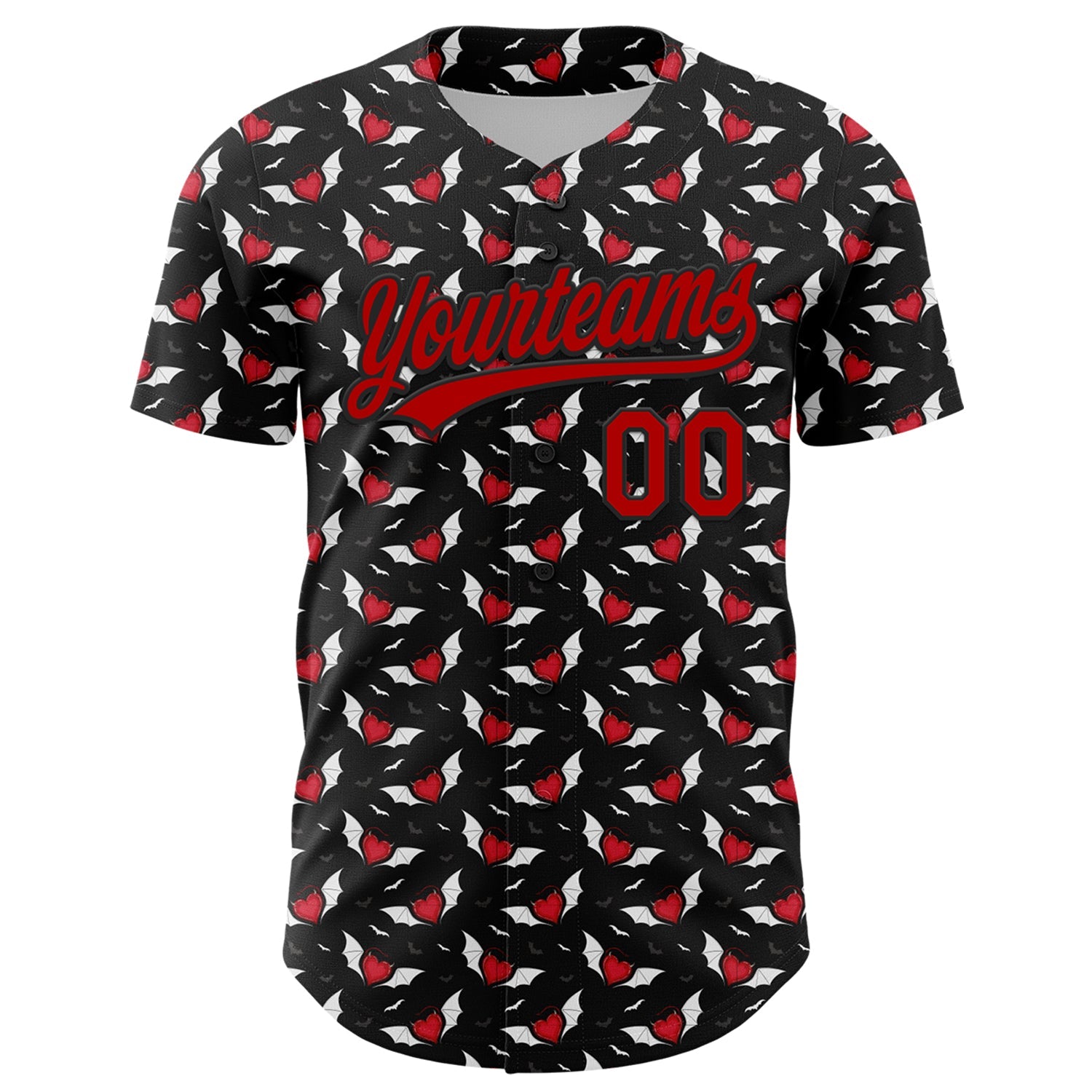 Custom Black Red 3D Pattern Design Gothic Style Devil Heart Authentic Baseball Jersey view 2