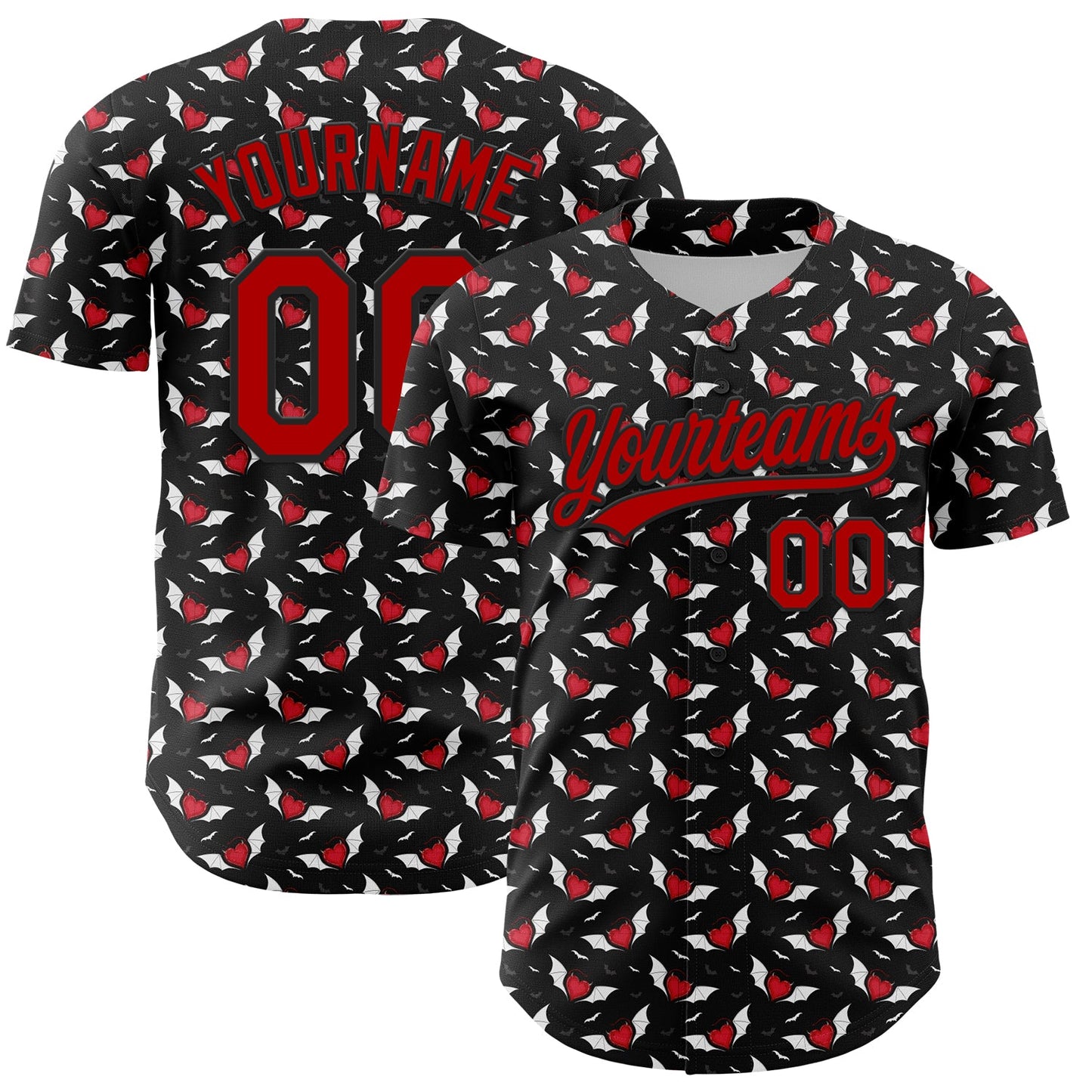 Custom Black Red 3D Pattern Design Gothic Style Devil Heart Authentic Baseball Jersey - Main View