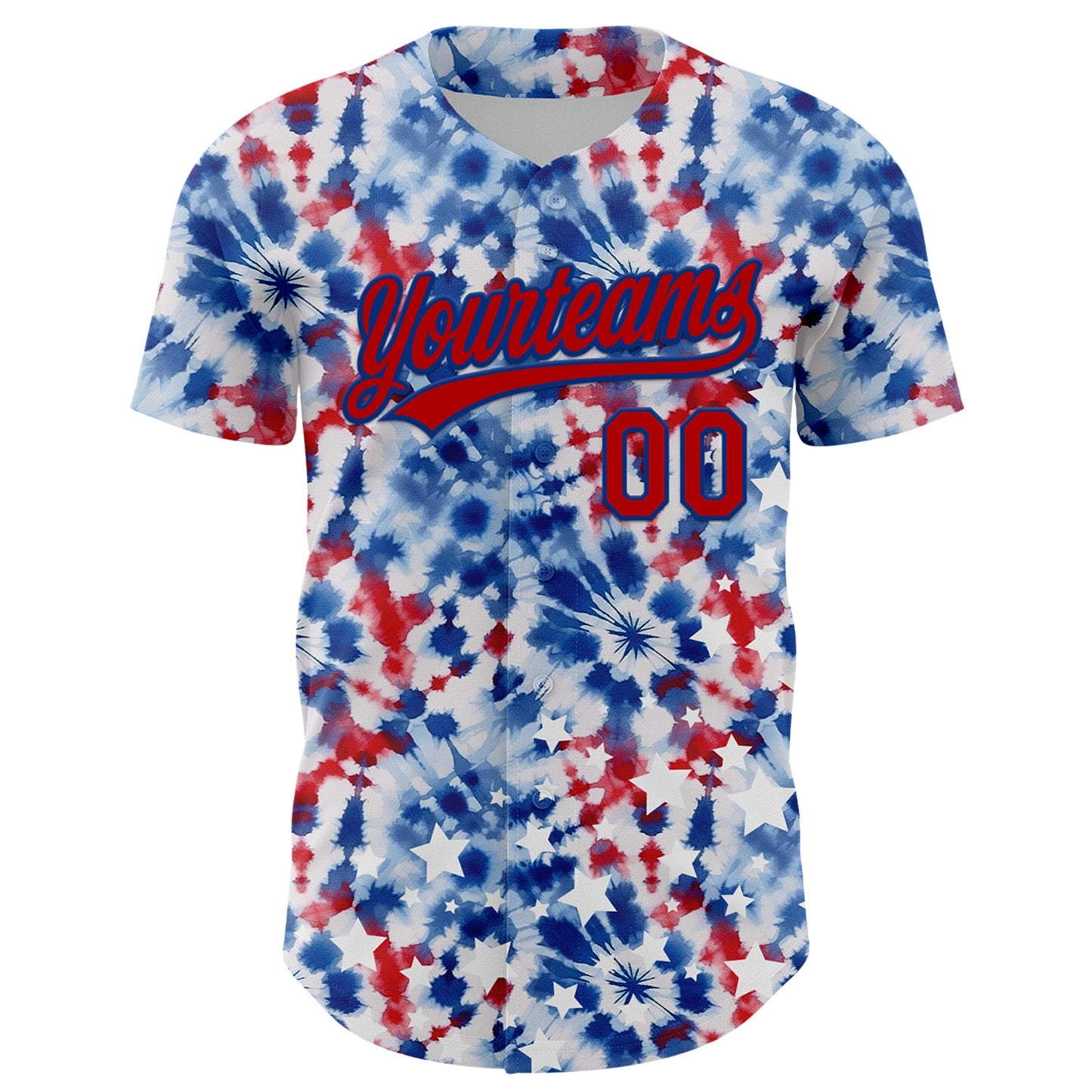 Custom White Red-Royal 3D American Flag And Fireworks Authentic Baseball Jersey view 2