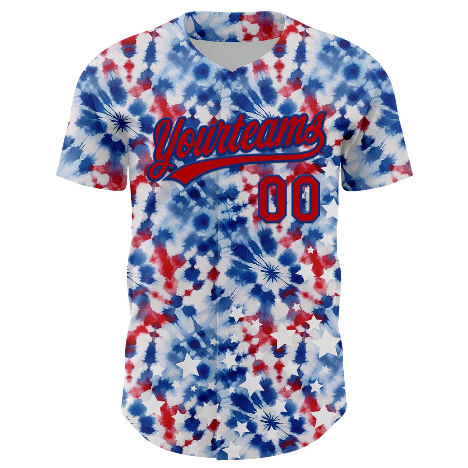Custom White Red-Royal 3D American Flag And Fireworks Authentic Baseball Jersey view 2