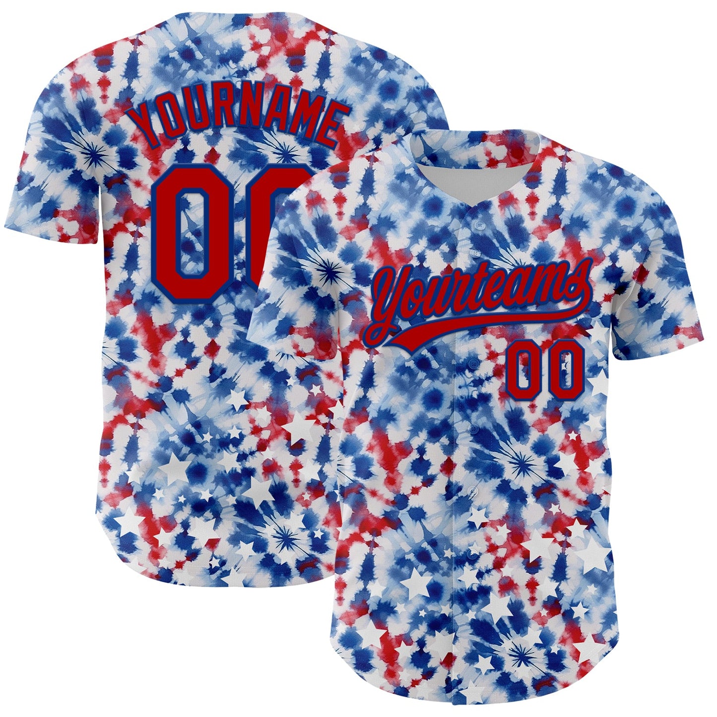 Custom White Red-Royal 3D American Flag And Fireworks Authentic Baseball Jersey - Main View