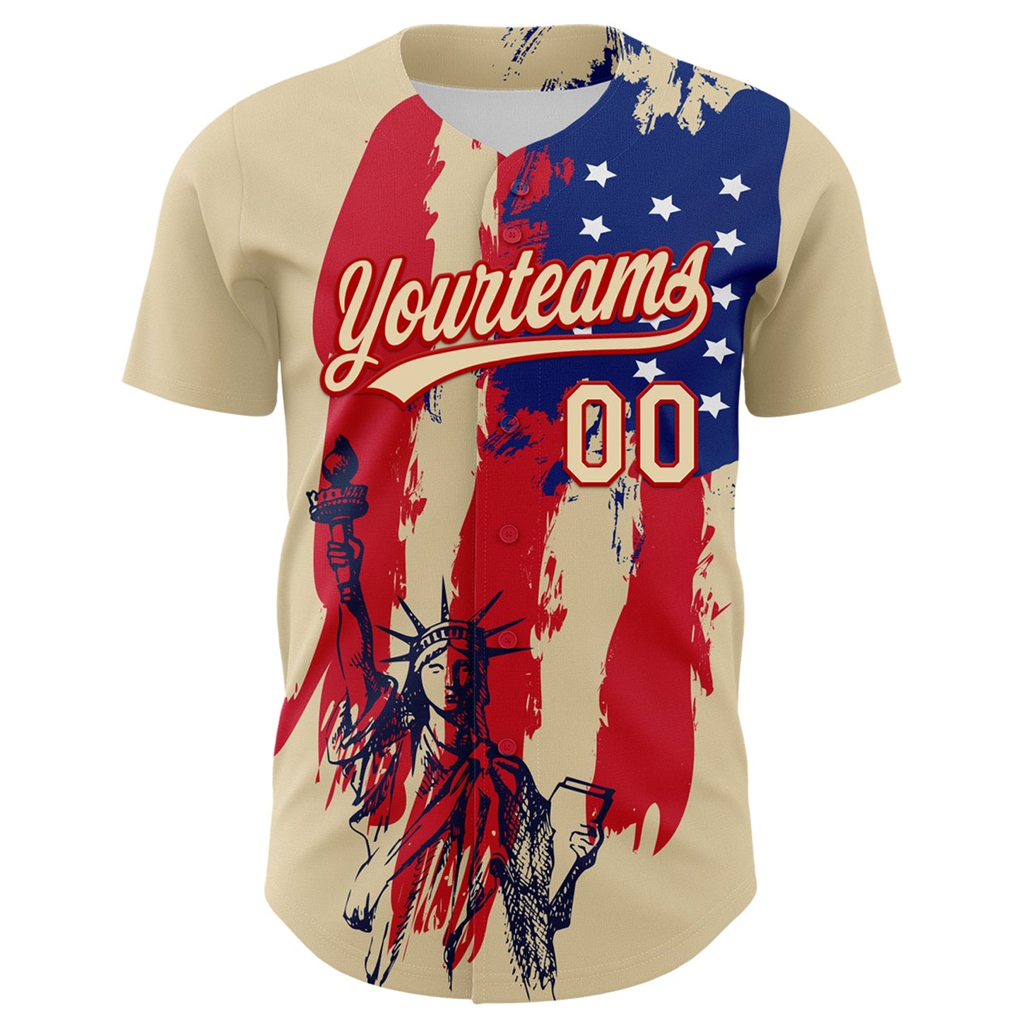 Custom Cream Red-Royal 3D Pattern Design American Spirit American Eagle And Stars Authentic Baseball Jersey view 2