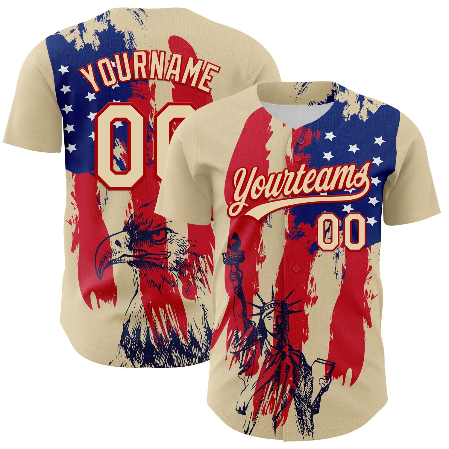 Custom Cream Red-Royal 3D Pattern Design American Spirit American Eagle And Stars Authentic Baseball Jersey - Main View