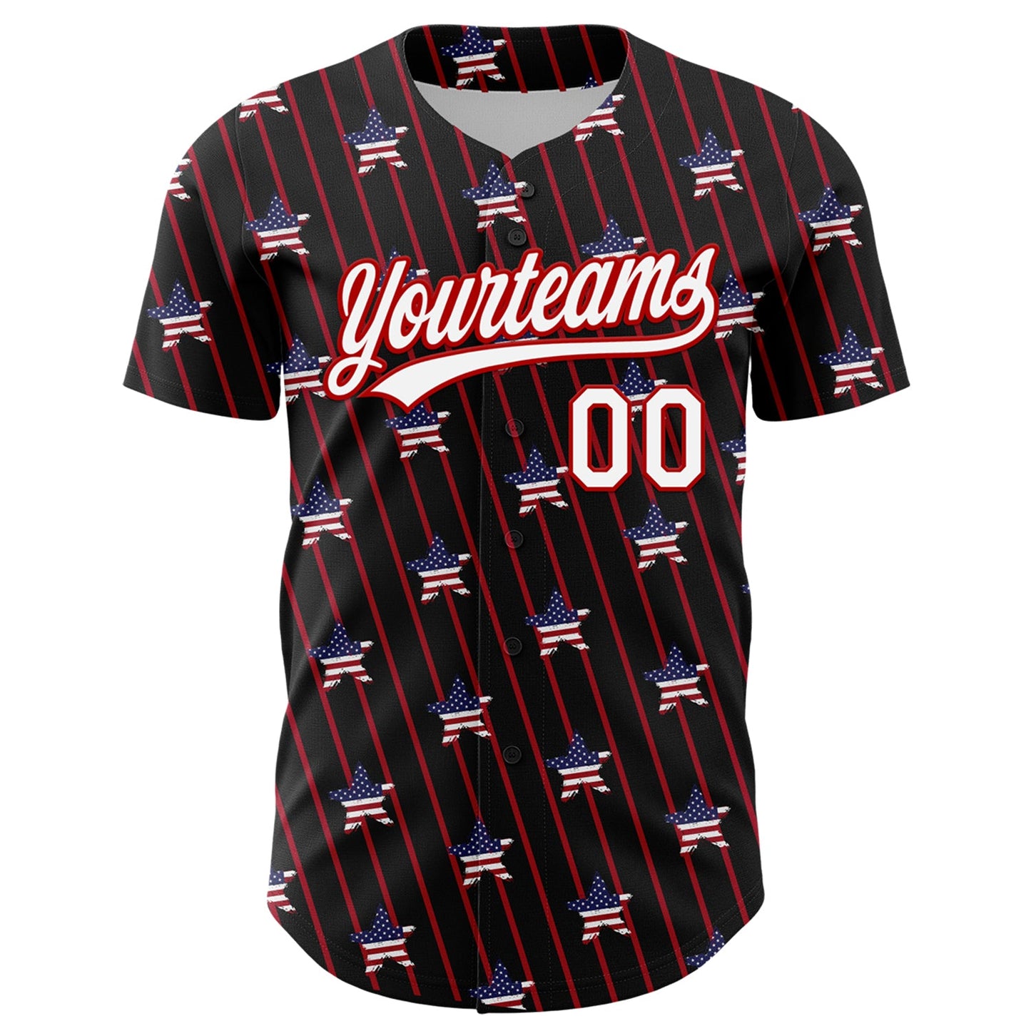 Custom Black White-Red 3D American Spirit American Flag And Stars Authentic Baseball Jersey view 2