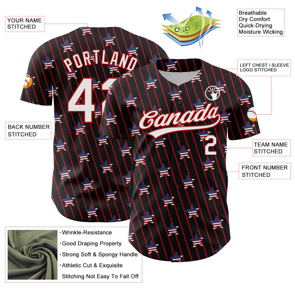 Custom Black White-Red 3D American Spirit American Flag And Stars Authentic Baseball Jersey view 3