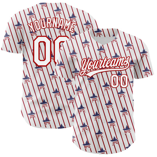 Custom White Red 3D American Spirit American Flag And Stars Authentic Baseball Jersey - Main View