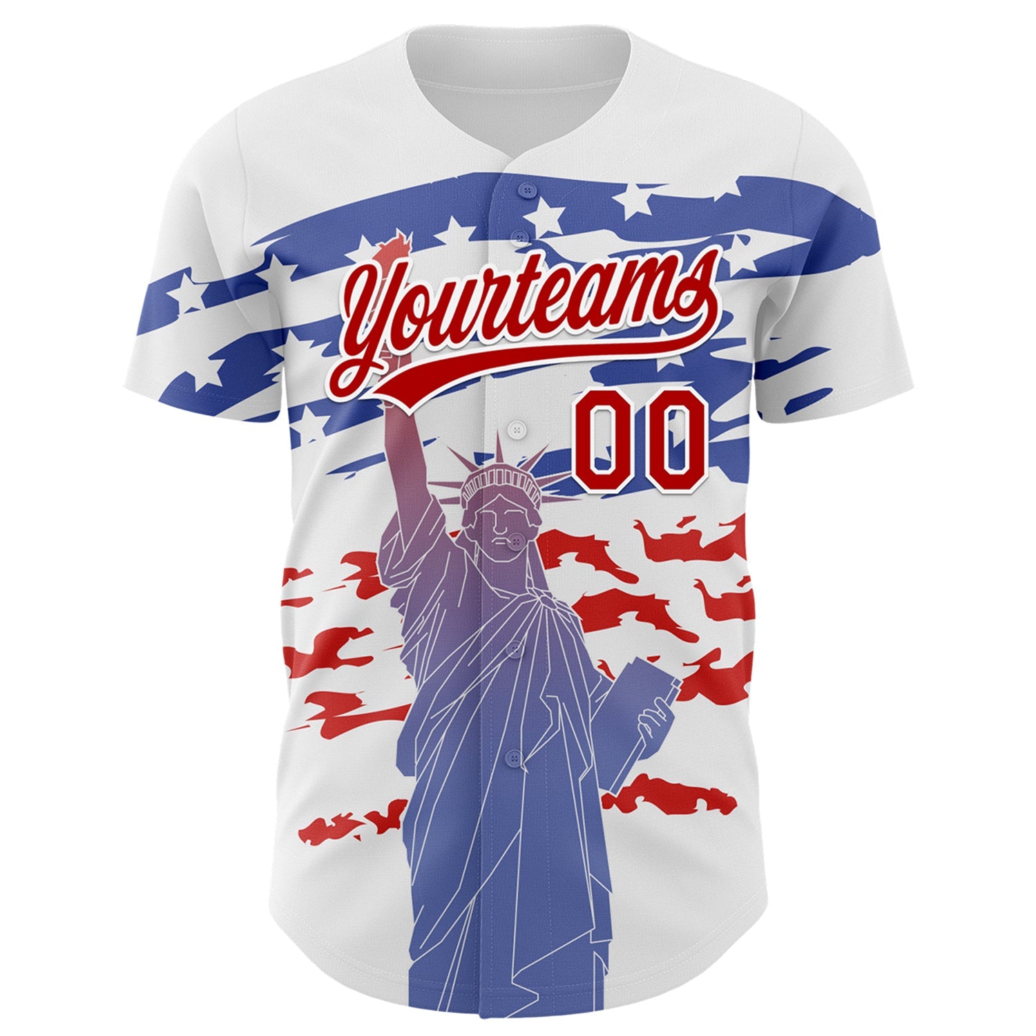 Custom White Red 3D American Flag And Statue of Liberty Authentic Baseball Jersey view 2
