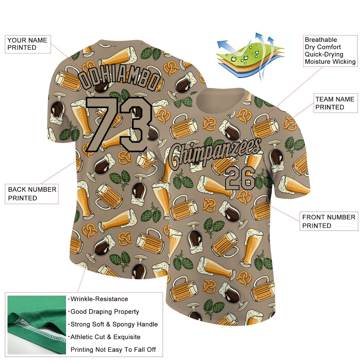 Custom Wheat Black 3D Pattern Design Oktoberfest Beer Festival Performance T-Shirt view 2