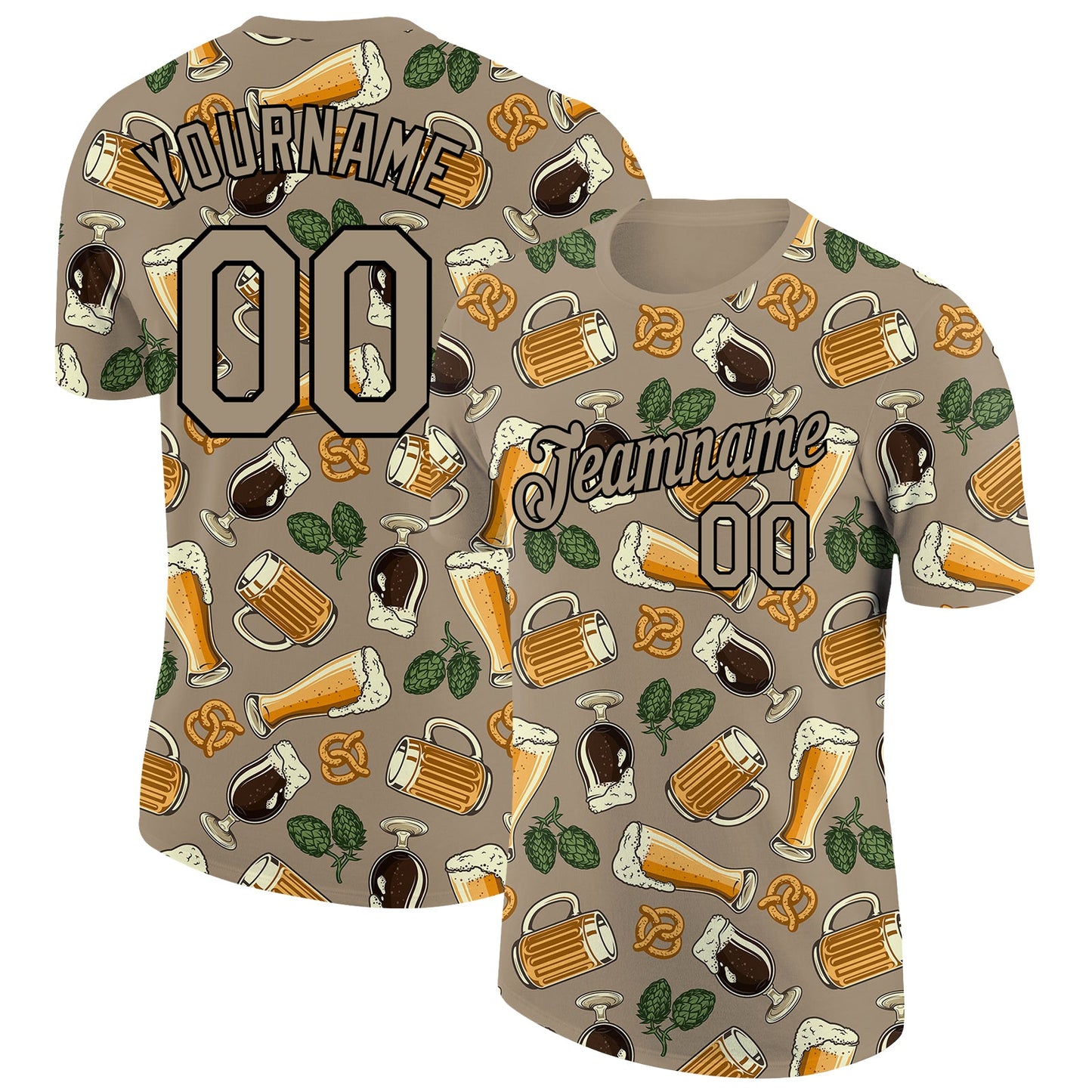 Custom Wheat Black 3D Pattern Design Oktoberfest Beer Festival Performance T-Shirt - Main View