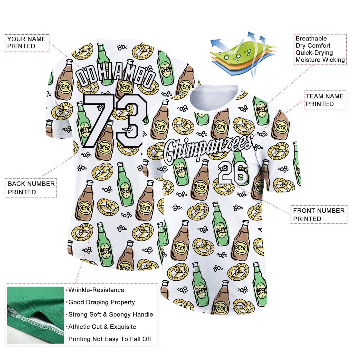 Custom White Black 3D Pattern Design Oktoberfest Beer Festival Performance T-Shirt view 2