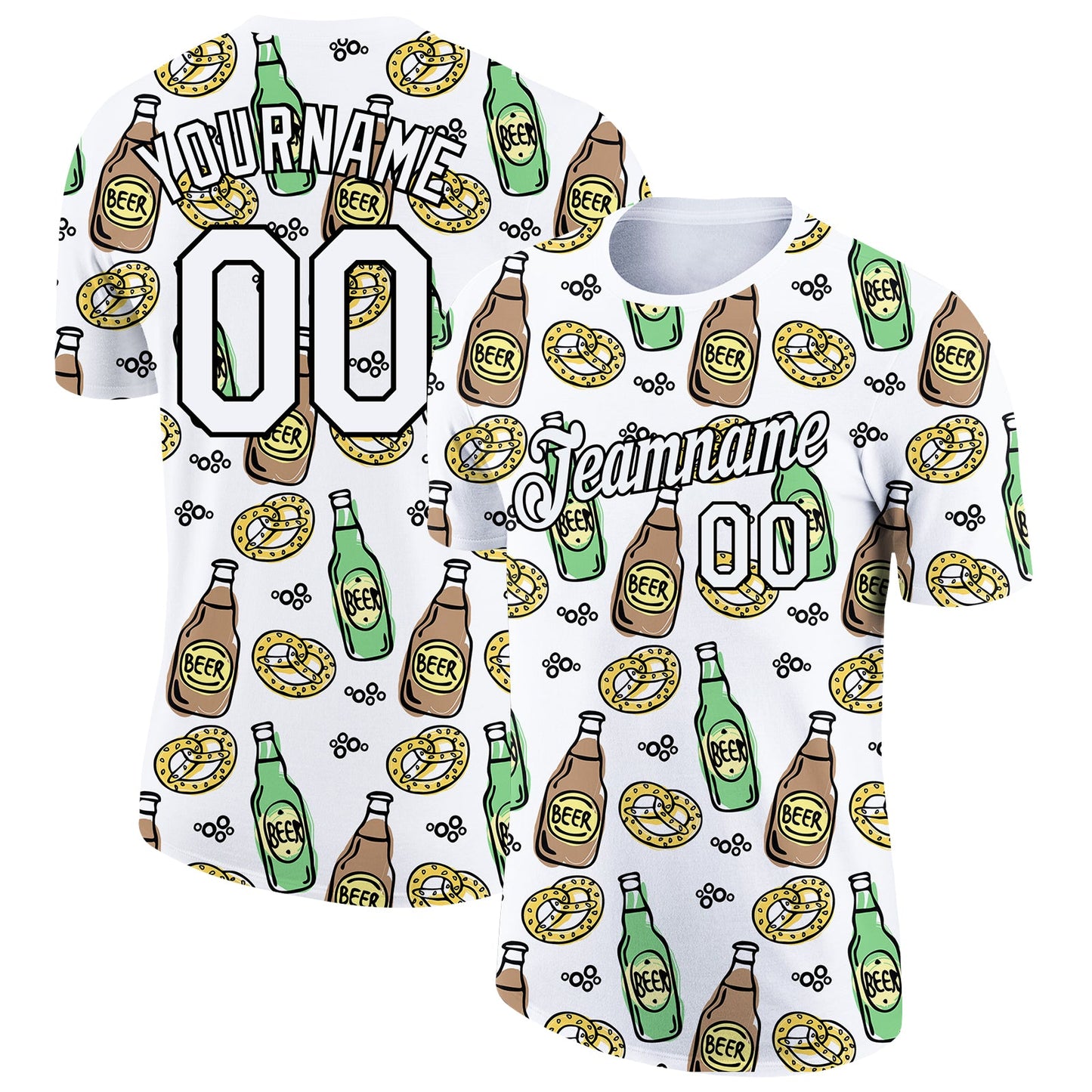 Custom White Black 3D Pattern Design Oktoberfest Beer Festival Performance T-Shirt - Main View