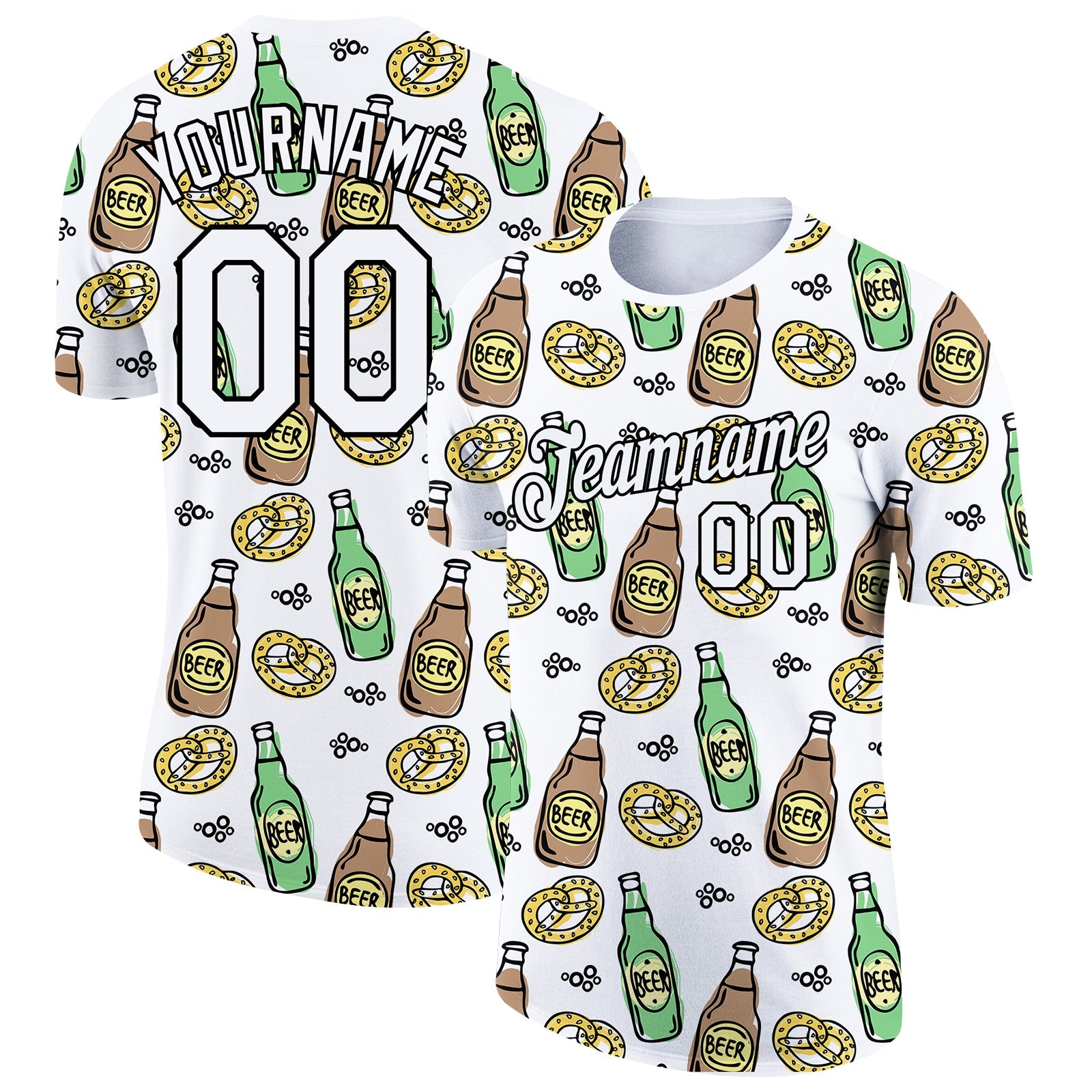 Custom White Black 3D Pattern Design Oktoberfest Beer Festival Performance T-Shirt - Main View