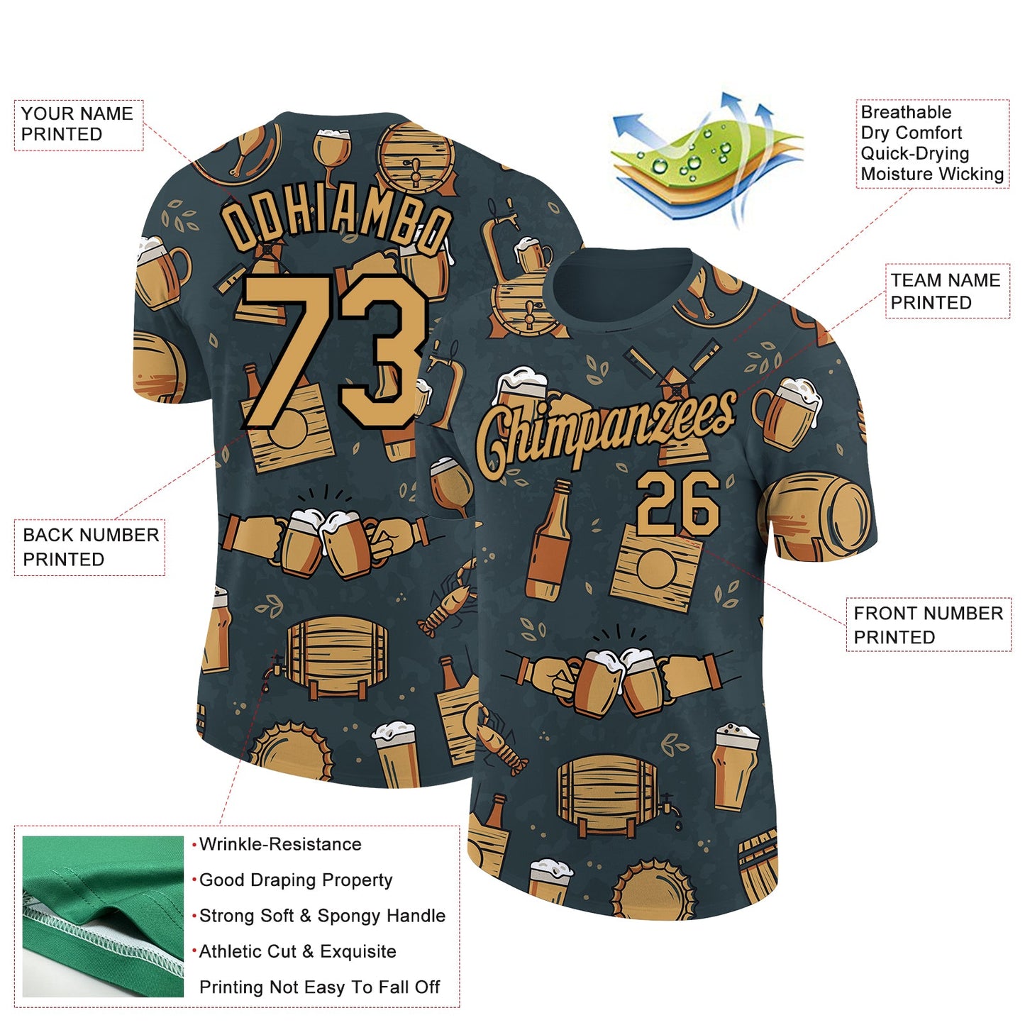 Custom Black Old Gold 3D Pattern Design Oktoberfest Beer Festival Performance T-Shirt view 2