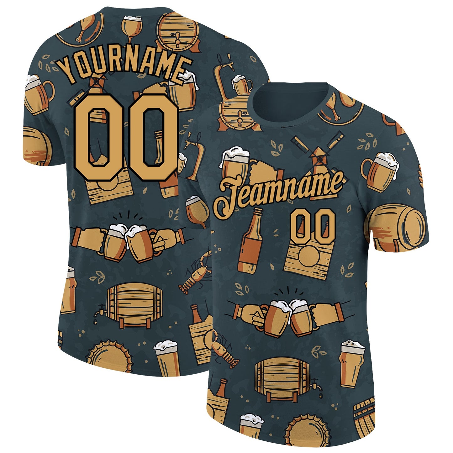 Custom Black Old Gold 3D Pattern Design Oktoberfest Beer Festival Performance T-Shirt - Main View