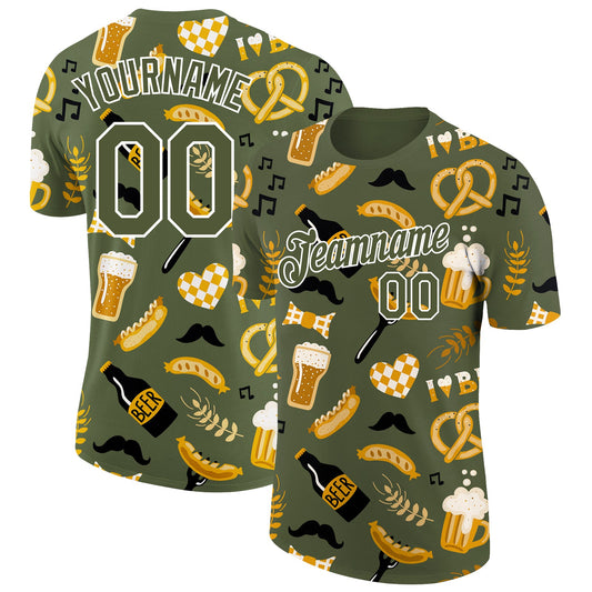 Custom Olive White 3D Pattern Design Oktoberfest Beer Festival Performance T-Shirt - Main View