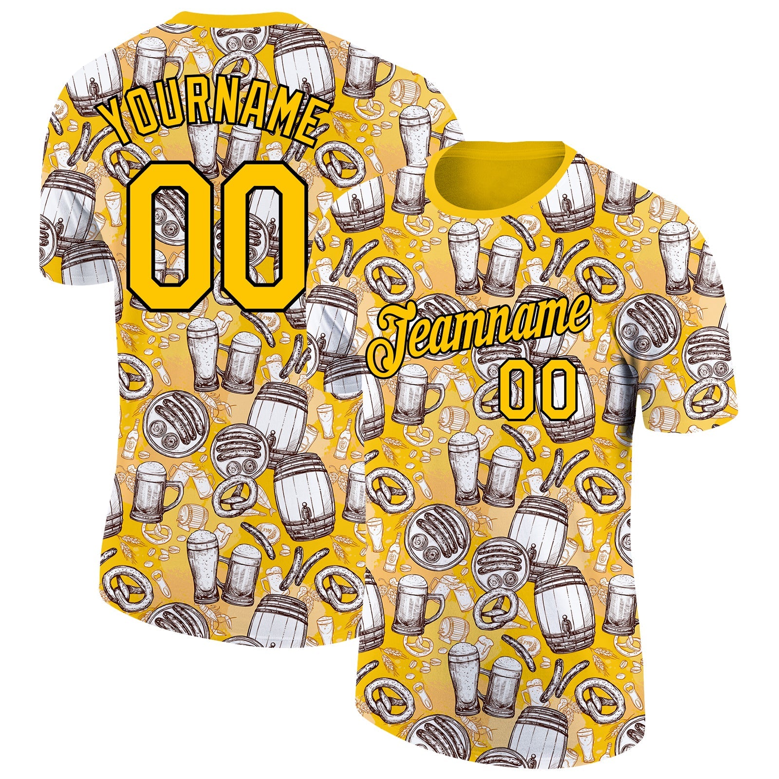 Custom Yellow Black 3D Pattern Design Oktoberfest Beer Festival Performance T-Shirt - Main View