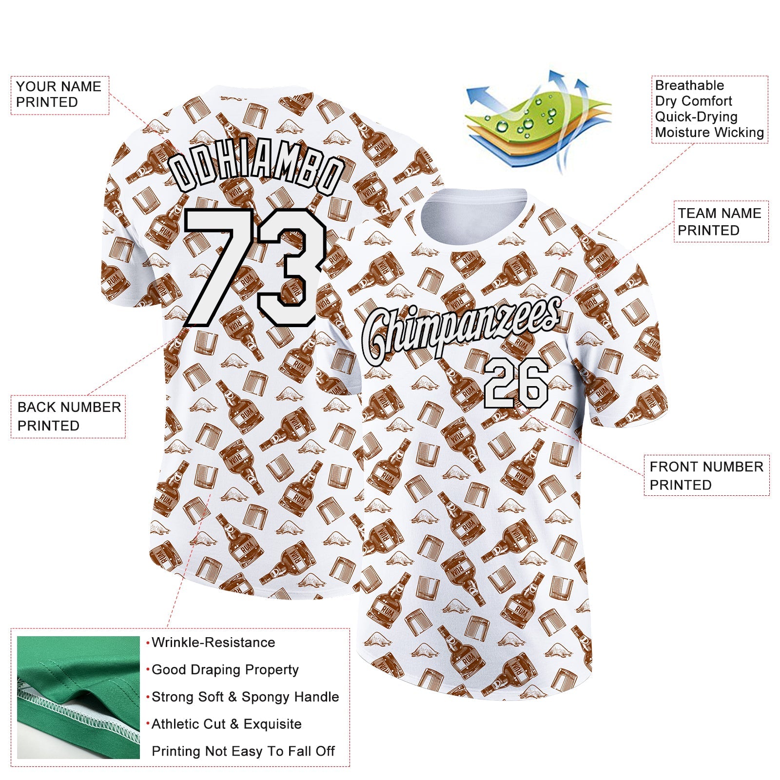 Custom White Black 3D Pattern Design Rum Performance T-Shirt view 2