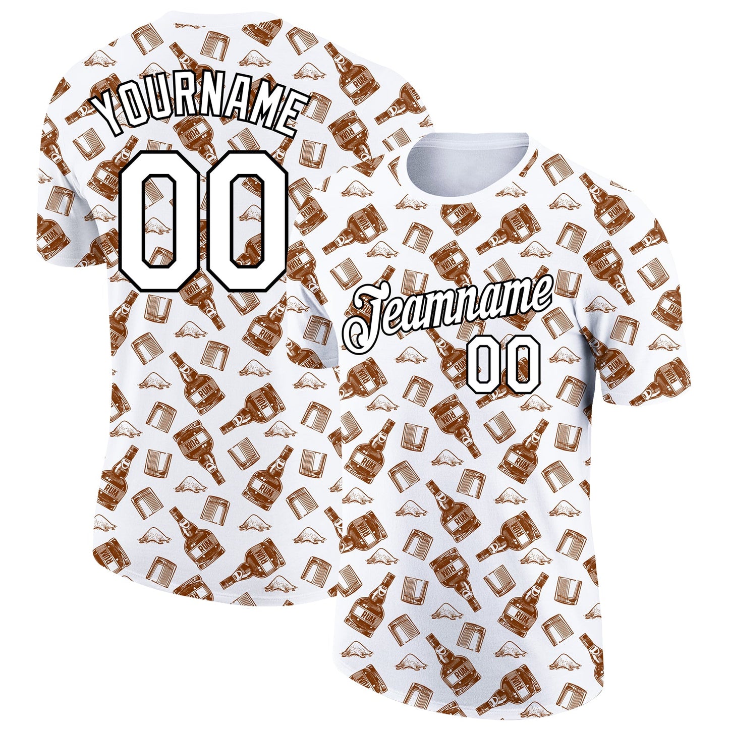 Custom White Black 3D Pattern Design Rum Performance T-Shirt - Main View