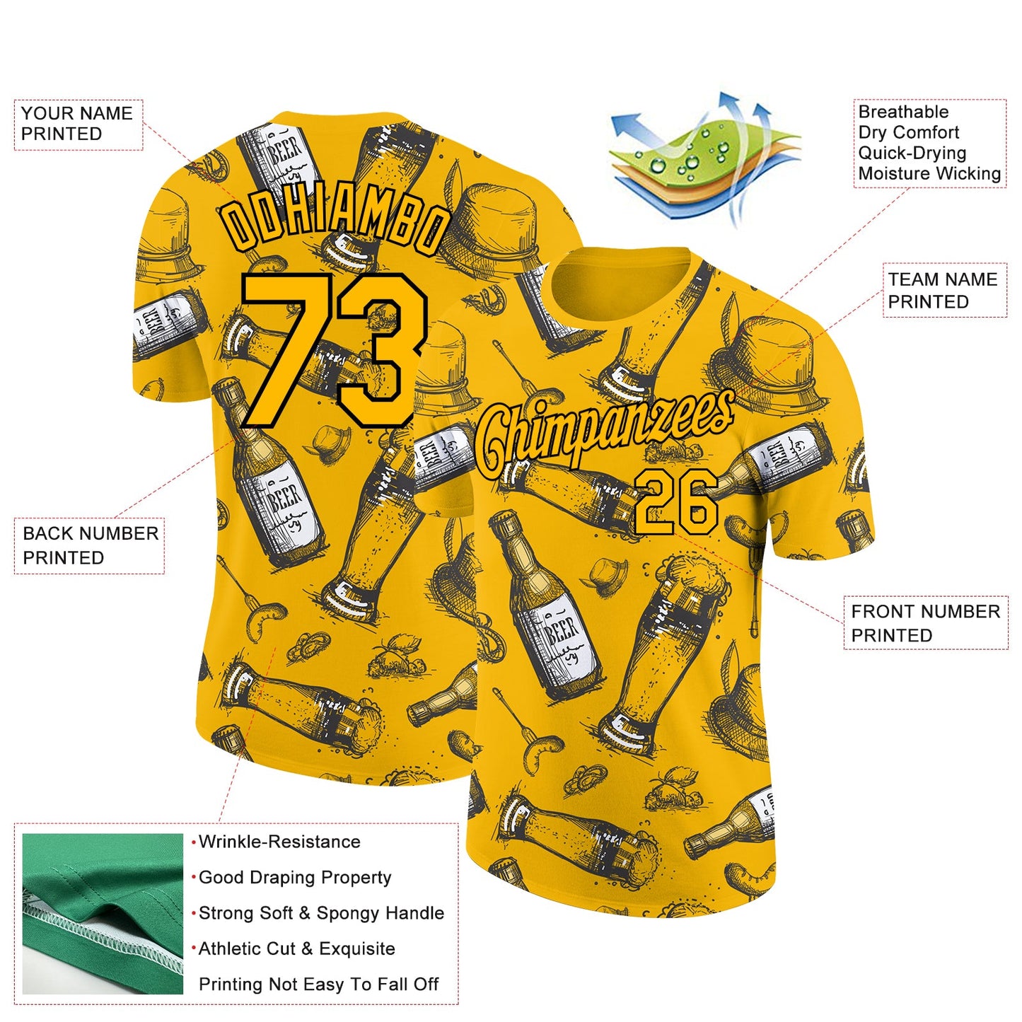 Custom Gold Black 3D Pattern Design Oktoberfest Beer Festival Performance T-Shirt view 2