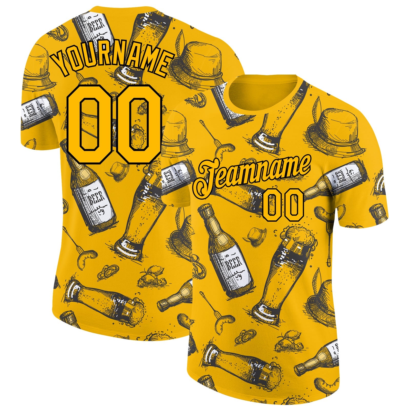 Custom Gold Black 3D Pattern Design Oktoberfest Beer Festival Performance T-Shirt - Main View