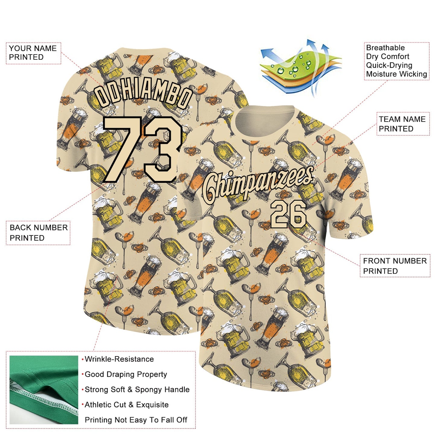 Custom City Cream Black 3D Pattern Design Oktoberfest Beer Festival Performance T-Shirt view 2