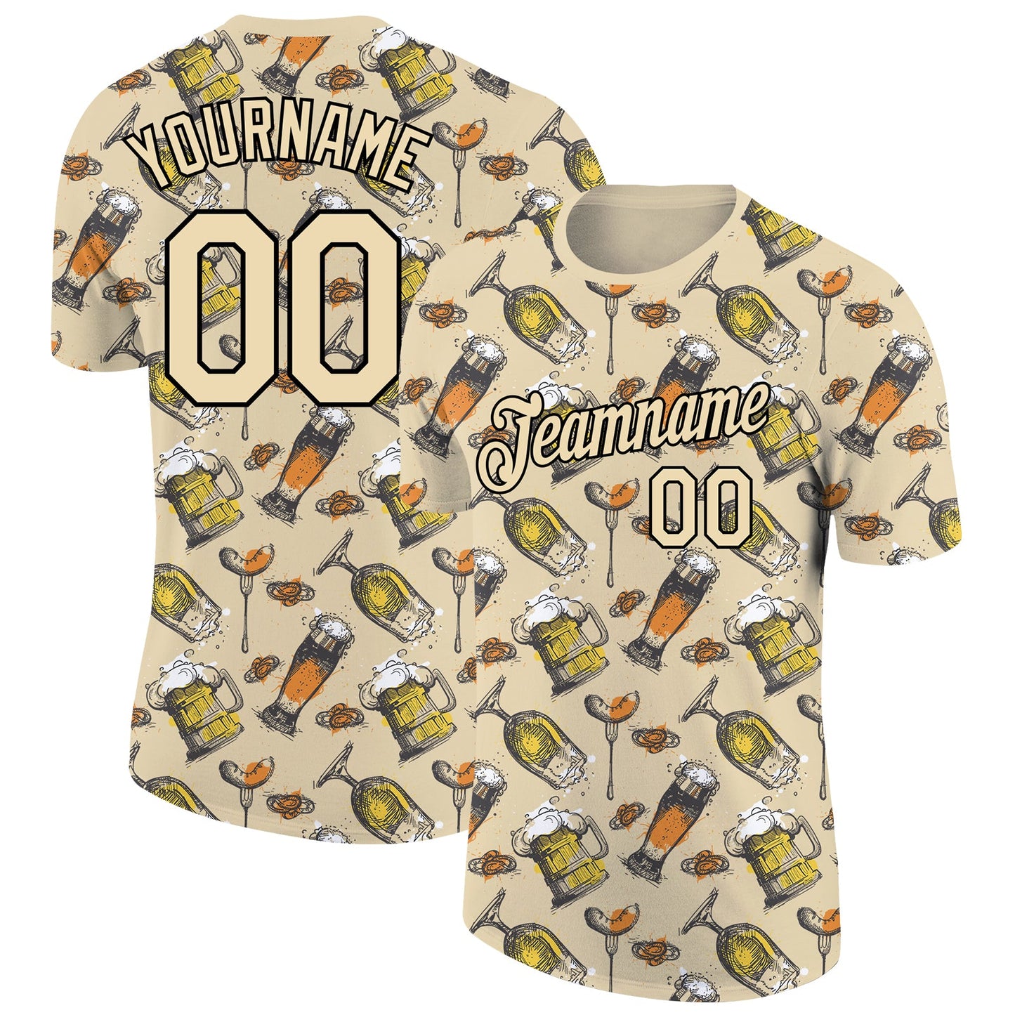 Custom City Cream Black 3D Pattern Design Oktoberfest Beer Festival Performance T-Shirt - Main View
