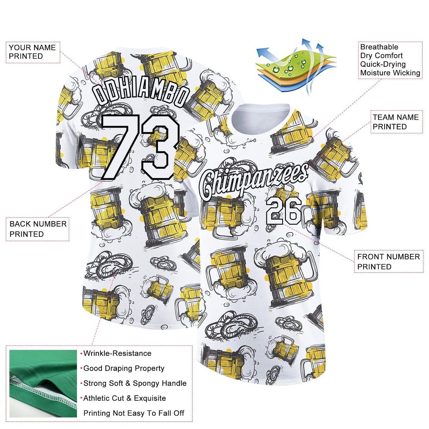 Custom White Black 3D Pattern Design Oktoberfest Beer Festival Performance T-Shirt view 2