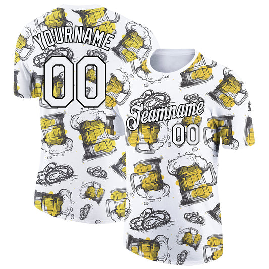 Custom White Black 3D Pattern Design Oktoberfest Beer Festival Performance T-Shirt - Main View
