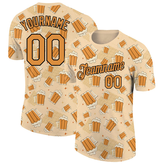 Custom Vegas Gold Bay Orange-Black 3D Pattern Design Beer Performance T-Shirt - Main View
