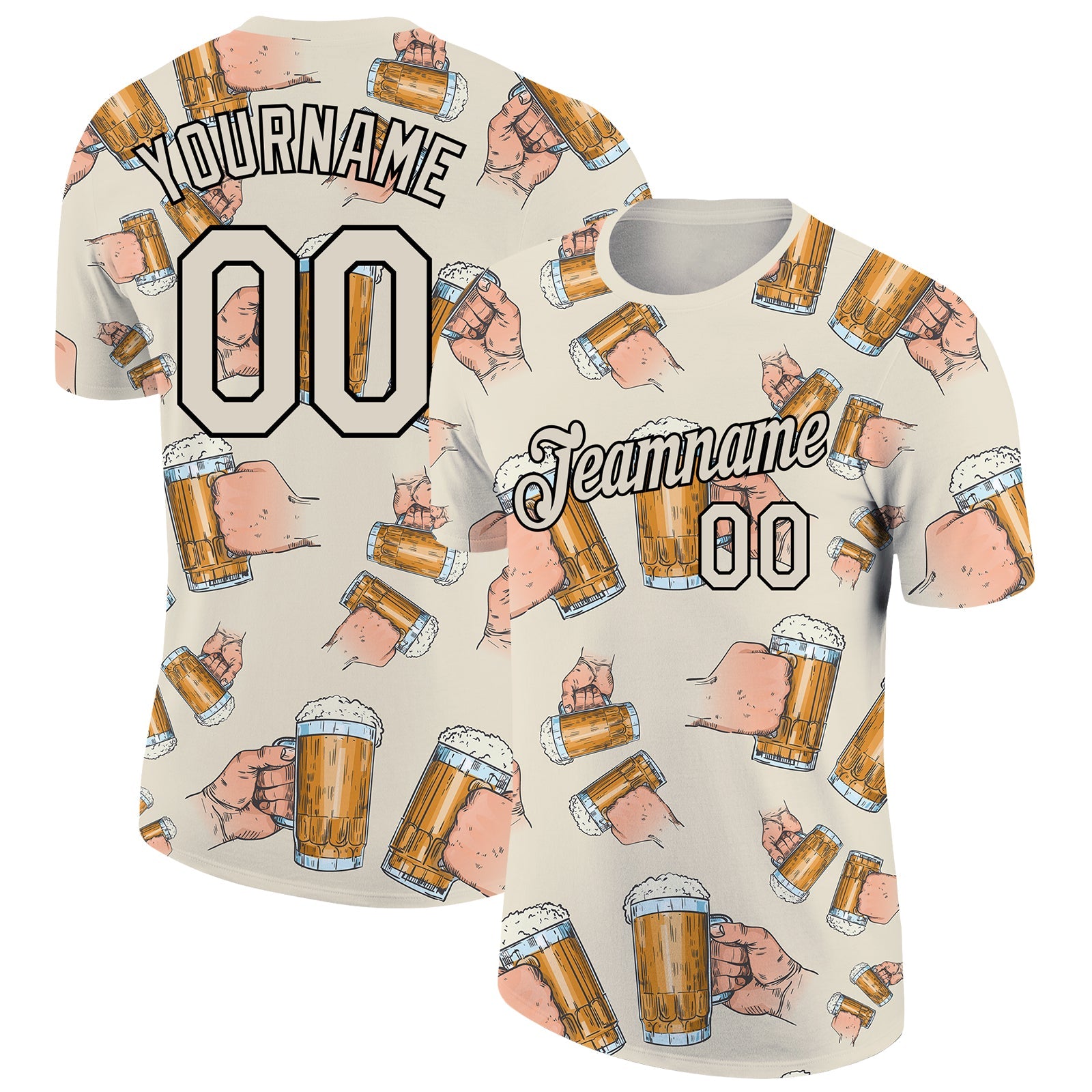 Custom Cream Black 3D Pattern Design Beer Performance T-Shirt - Main View