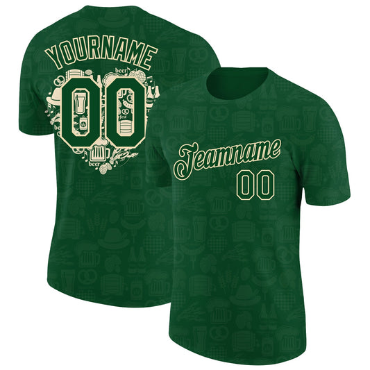 Custom Green City Cream 3D Pattern Design Oktoberfest Beer Festival Performance T-Shirt - Main View