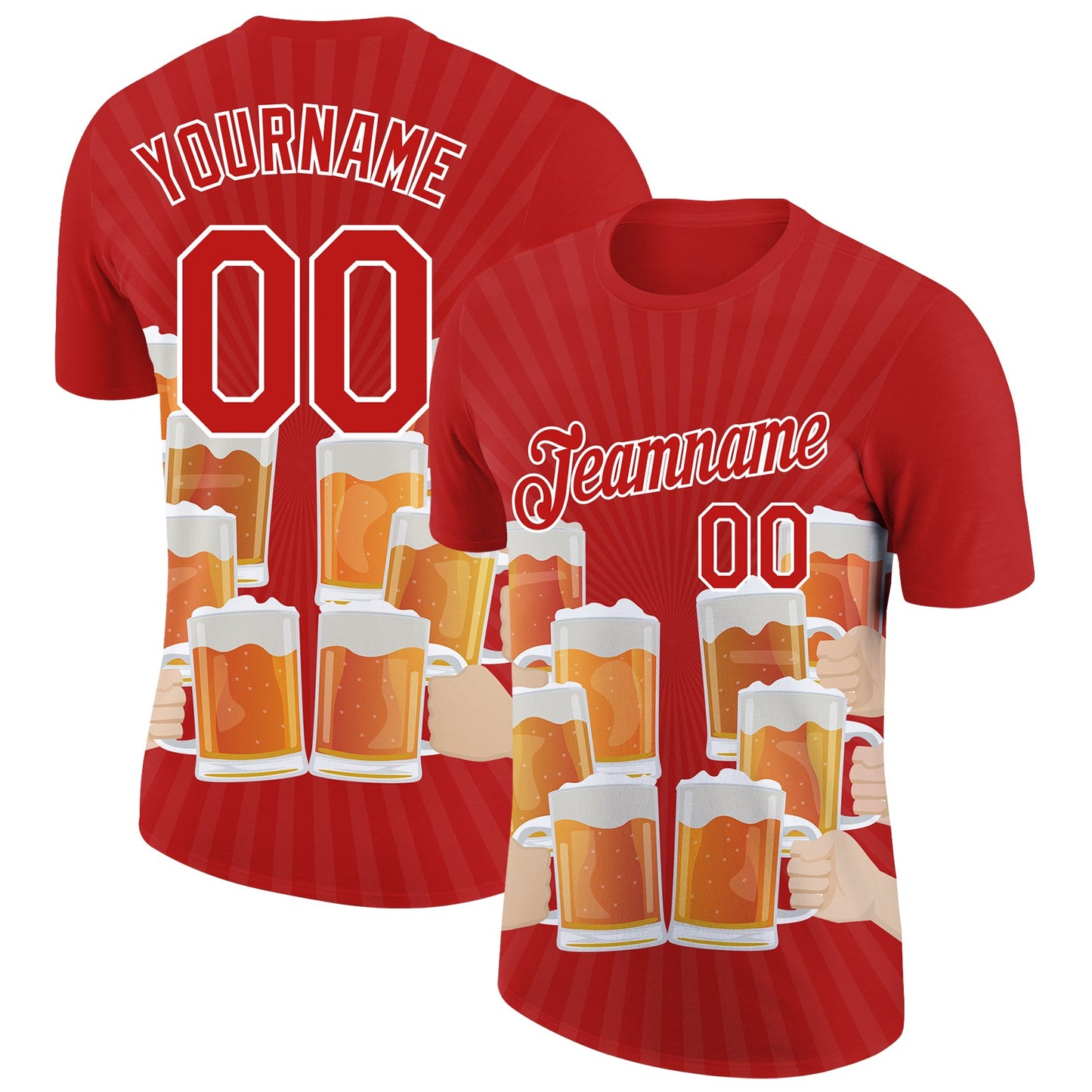 Custom Fire Red White 3D Pattern Design Beer Performance T-Shirt - Main View