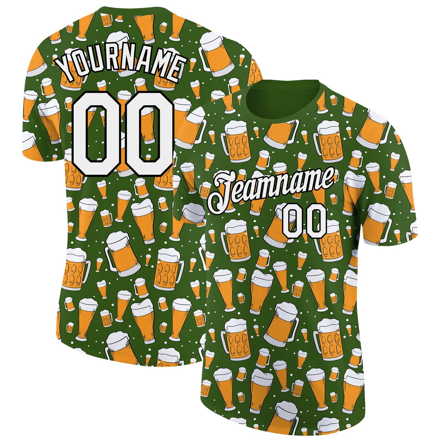 Custom Green White-Black 3D Pattern Design Beer Performance T-Shirt - Main View
