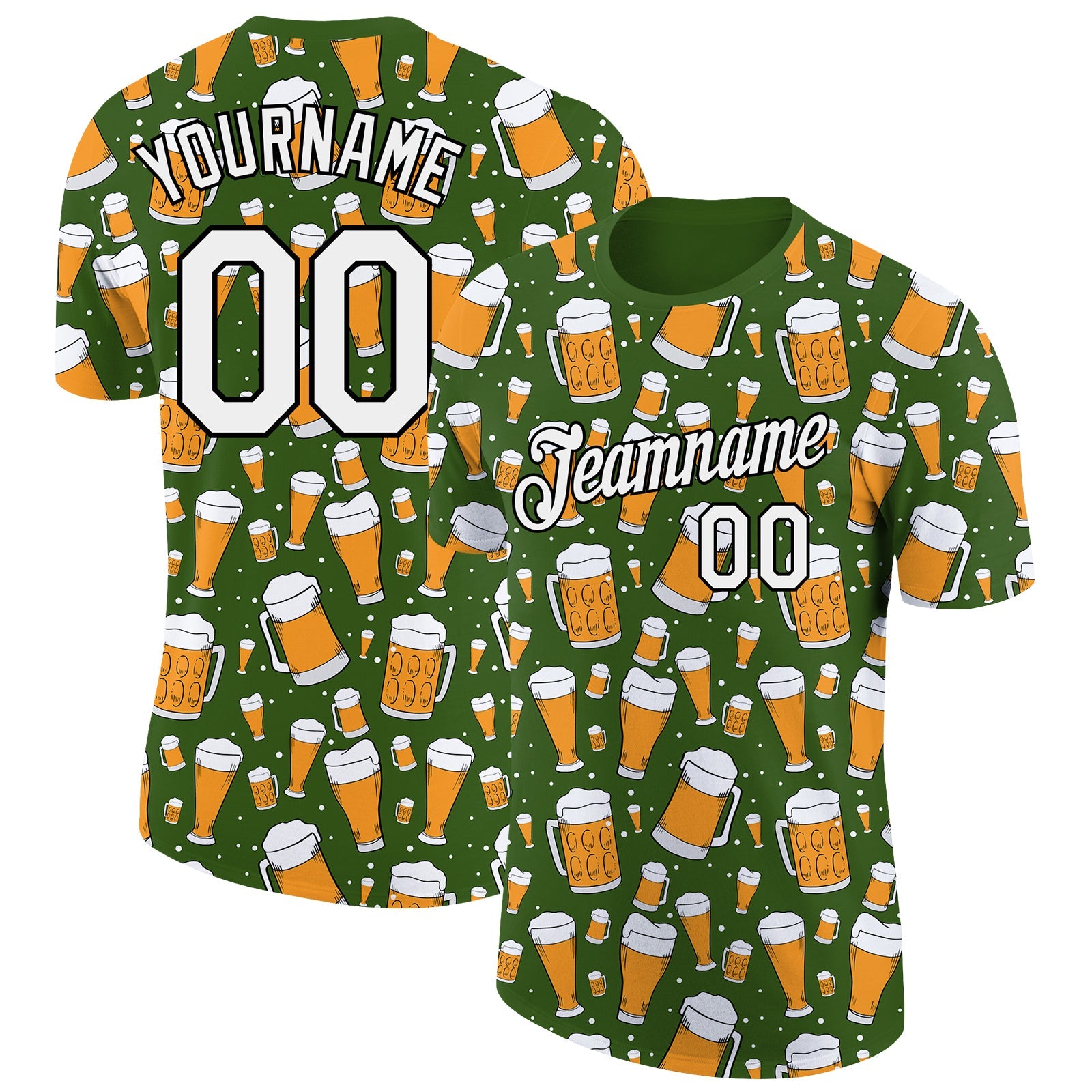 Custom Green White-Black 3D Pattern Design Beer Performance T-Shirt - Main View