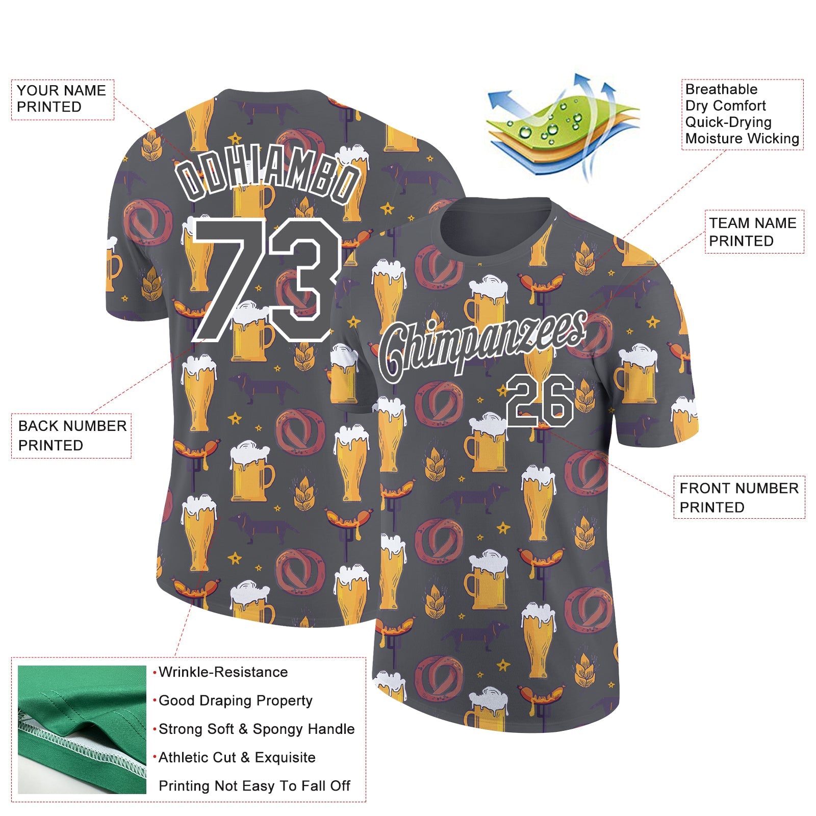 Custom Steel Gray White 3D Pattern Design Oktoberfest Beer Festival Performance T-Shirt view 2