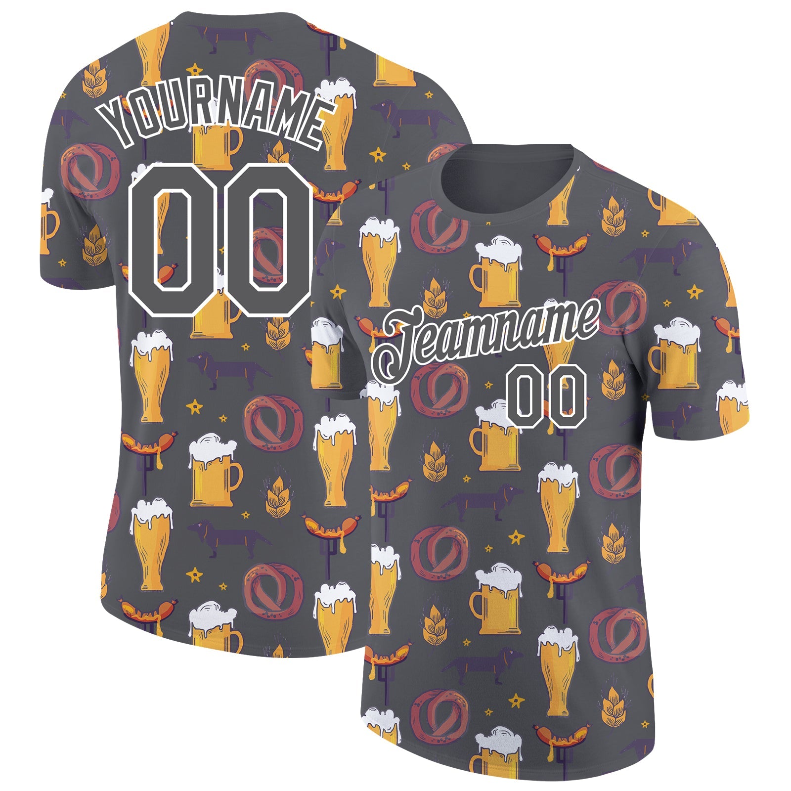 Custom Steel Gray White 3D Pattern Design Oktoberfest Beer Festival Performance T-Shirt - Main View