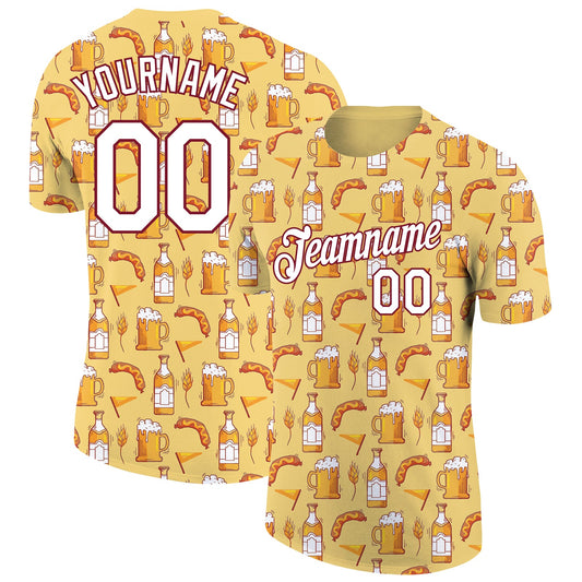 Custom Yellow White-Crimson 3D Pattern Design Oktoberfest Beer Festival Performance T-Shirt - Main View