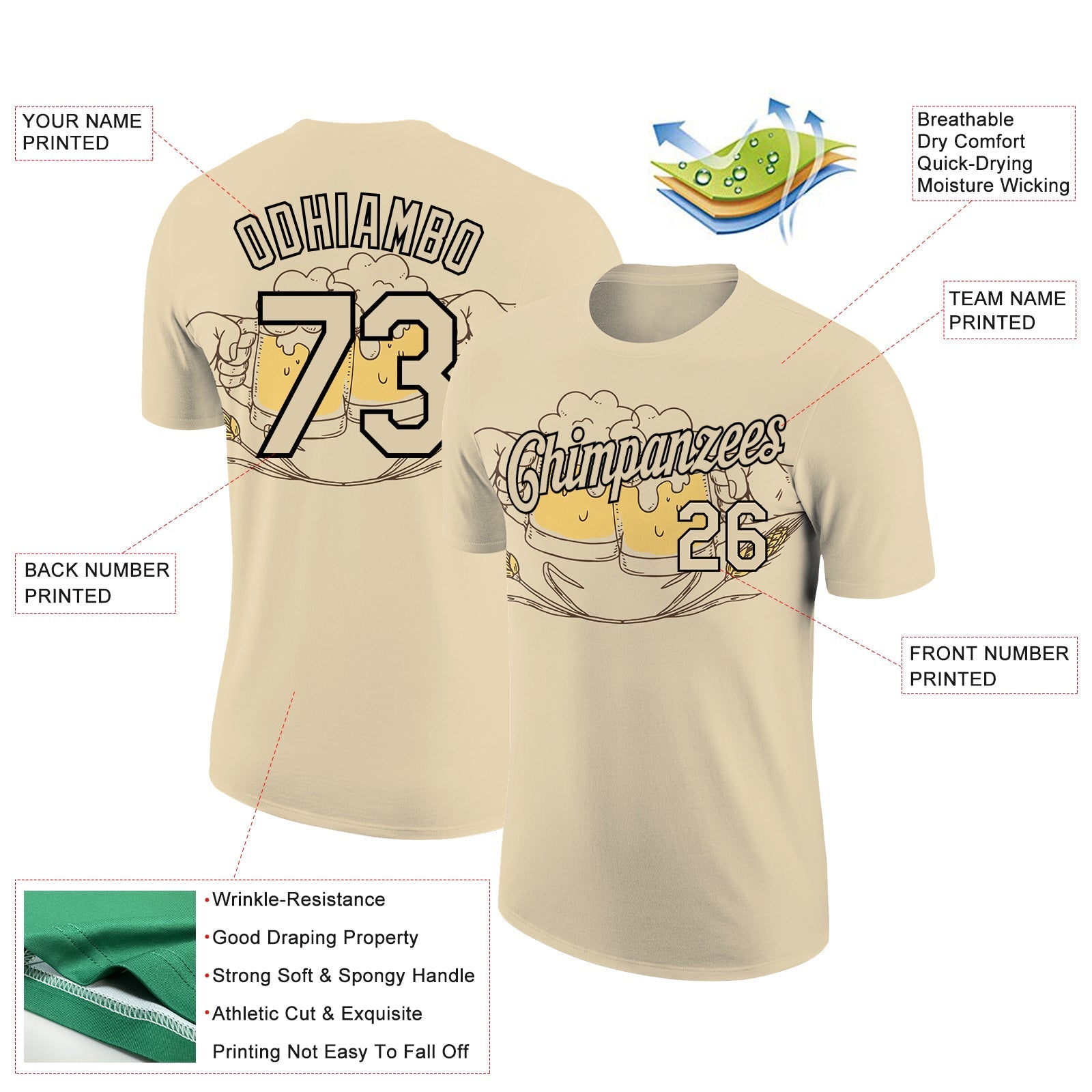 Custom City Cream Black 3D Pattern Design Oktoberfest Beer Festival Performance T-Shirt view 2