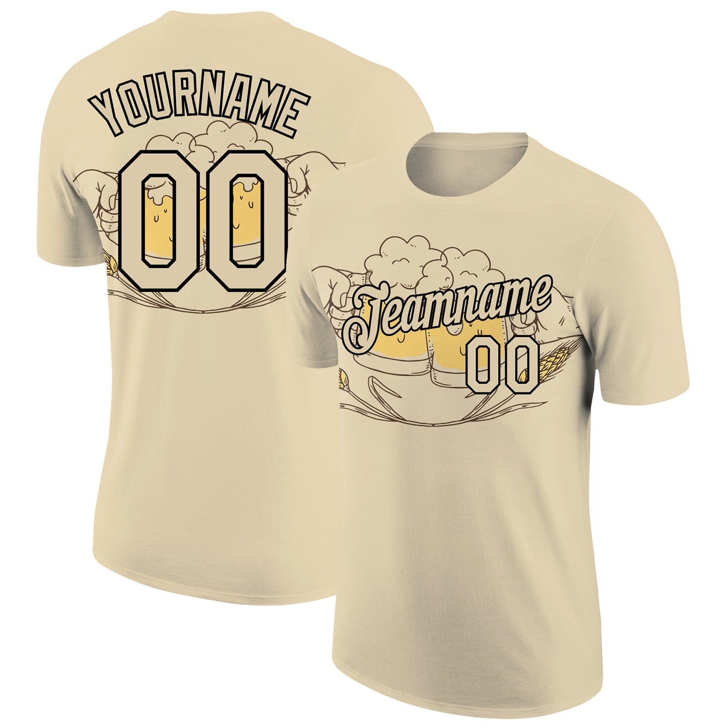 Custom City Cream Black 3D Pattern Design Oktoberfest Beer Festival Performance T-Shirt - Main View