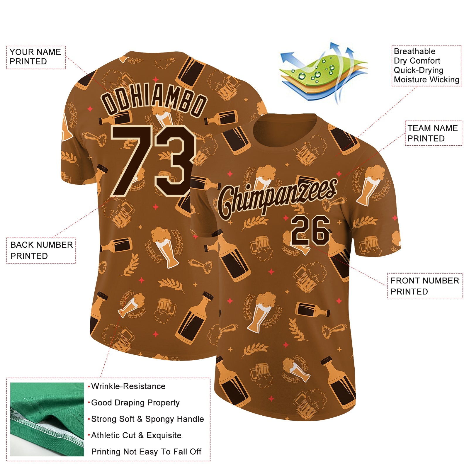 Custom Brown City Cream 3D Pattern Design Oktoberfest Beer Festival Performance T-Shirt view 2