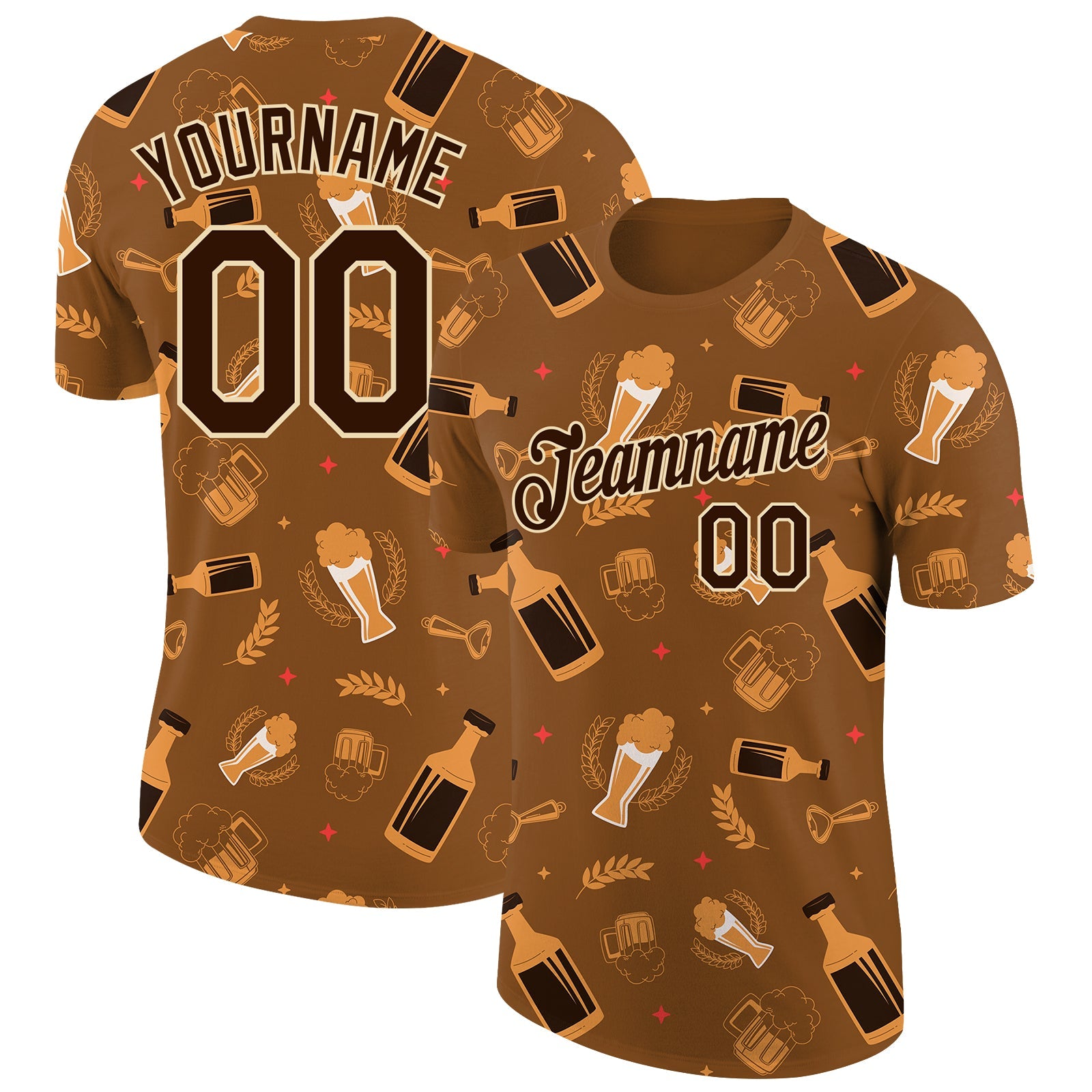 Custom Brown City Cream 3D Pattern Design Oktoberfest Beer Festival Performance T-Shirt - Main View
