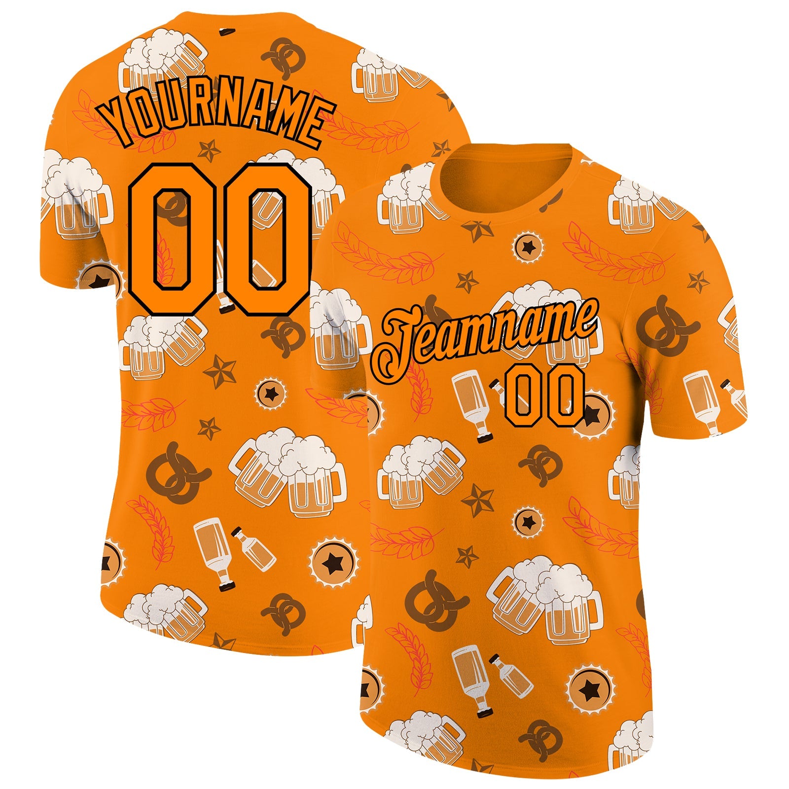 Custom Bay Orange Black 3D Pattern Design Oktoberfest Beer Festival Performance T-Shirt - Main View
