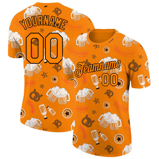 Custom Bay Orange Black 3D Pattern Design Oktoberfest Beer Festival Performance T-Shirt - Main View